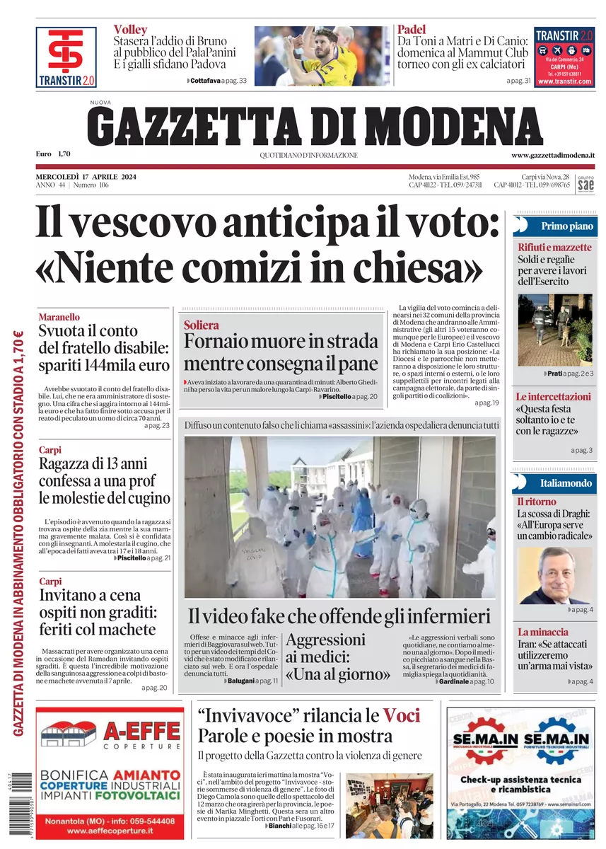 Prima-pagina-gazzetta di modena-oggi-edizione-del-2024-04-17